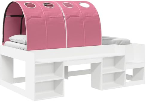 QJBSAVVA Telaio per letto con tunnel, moderno letto a soppalco in legno, salvaspazio, con scala per materasso, 75 x 190 cm, telaio stabile per camera da letto, bianco e rosa