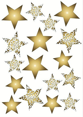 Sticker électrostatique Noël, décoration fenêtre 21x29,7cm, étoiles dorées, vitre décorée festive