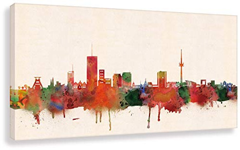 Kunstbruder Essener Skyline - Farbe 50x100cm - by Stadt Essen Kunstdruck 2cm (div. Varianten/Größen)- Leinwandbild Wandbild/fertig aufgespannt/fertig zum aufhängen