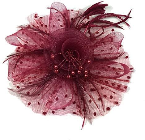 Xiang Ru Stirnbänder Mit Feder Netz Damen Mädchen Fascinators Hut Cocktail Tea Party Headwear Weinrot