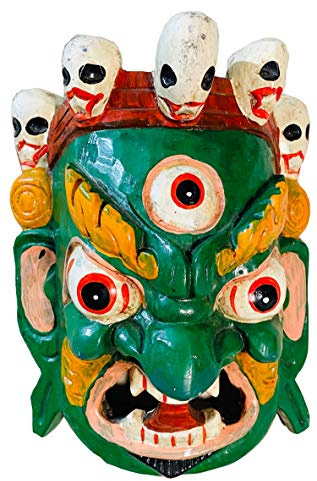 QT Shopping Bhairab Handgefertigte Holz Wanddekoration Maske Wandbehang Lord Mahakal Mahankal Bhairab Holzmaske handgefertigt in Nepal