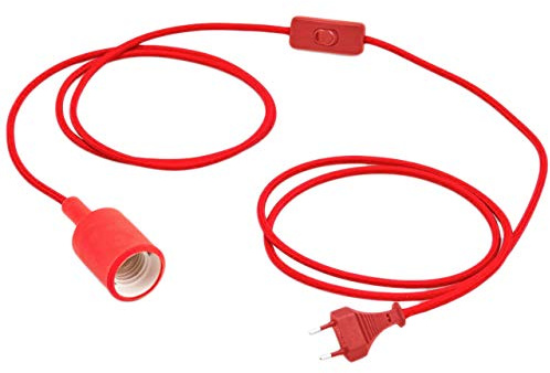 EDG Enzo De Gasperi E27-Lampenfassung mit Textilkabel/Schalter/Stecker 3m Rot