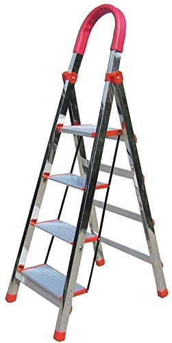 GJSN Escabeau À Double Usage Pour La Maison D'Extérieur, Échelle À 4 Marches En Acier Inoxydable, Tabouret D'Escalier À Main Courante Pratique, Tabouret Portatif, Charge 200 Kg