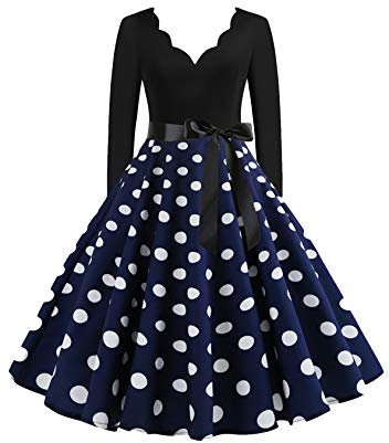 EFOFEI Damen Hepburn Cocktailkleid Rockabilly A-Linie Rundhals Kleid 50er Cap Ärmel Swing Kleider Blau S