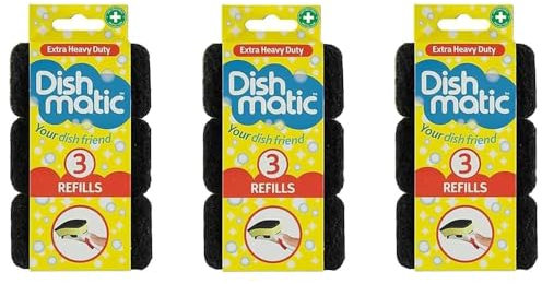 Dishmatic Black Heavy Duty Refill -Washing-Up Sponge Refill (3x3=9 Black Refills)
