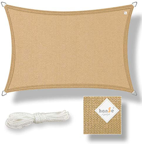 hanSe Sonnensegel rechteckig, Segeltuch Rechteck, 5x6m in Sand, aus HDPE Gewebe, wetterbeständig mit UV Schutz und Sonnenschutz für Garten, Balkon und Terrasse