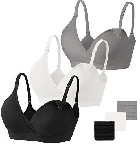 Soutien-Gorge D'Allaitement 3pcs Soutien-Gorge De Maternité Sans Fil Sans Fil Soutien-Gorge De Maternité à Col V Avec Extensions De Soutien-Gorge SuppléMentaires Allaitement Et Sommeil Pour Les Femmes