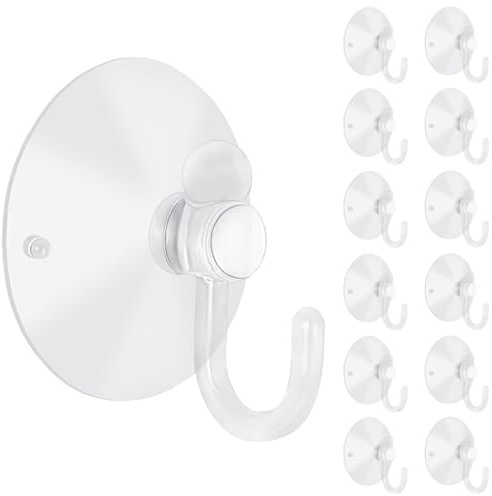 LuluEasy 12 Stück Große Saugnäpfe mit Haken 5,1 cm Klar Kunststoff Sauger Haken für Glas Fenster Wand Festivals Partys Thema Karneval Dekoration Tür Badezimmer Küche