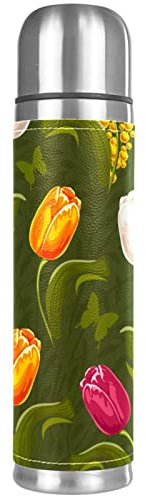 Flores de tulipanes de colores Botella de agua aislada al vacío de acero inoxidable a prueba de fugas 500ml