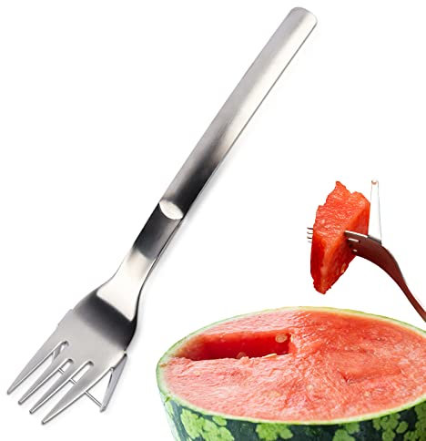 Gxhong Fourchette à Fruits en Acier Inoxydable, Trancheuse à Pastèque Fourchette à Dessert Fourchettes à Dessert en Acier Inoxydable Outil de Coupe de Qualité Alimentaire, pour Gâteau aux Fruits