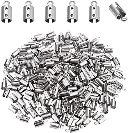 DICOSMETIC 300 Stück 4mm Gefaltete Crimp Enden 201 Edelstahl Schnur Enden Terminatoren Klemm Endkappen Für Armbänder Lederschmuckherstellung Bohrung: 1.4mm