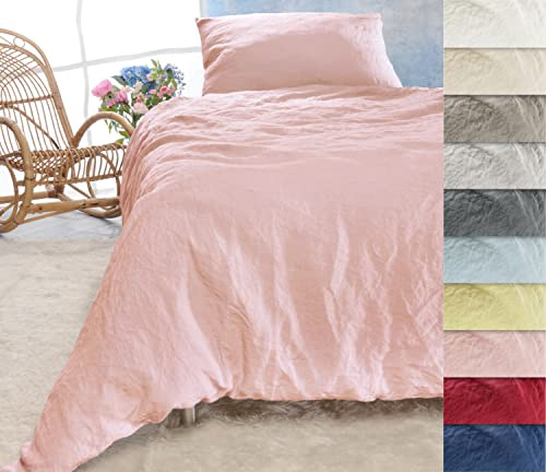 Wohnen & Accessoires GmbH & Co. KG Leinen-Bettwäsche-Set Sintra 100% Leinen aus Portugal, 2-teilig Bettbezug und Kissenbezug (2tlg. 135x200cm + 40x80cm, Altrosa)