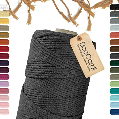 BooGardi Makramee Garn · viele Farben · Dunkelbraun 3mm x 200m · 3mm oder 5mm · Wollgarn · kreatives knüpfen weben Stricken · DIY Boho Garn