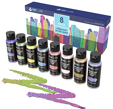 INK LAB Iridescent Acrylic Paint 8 Colours, 60ml x 8, Chameleon Colors, Non Toxic, High Viscosity, Shimmer Paint for Artists, Beginners, Crafts, Canvas, Wood