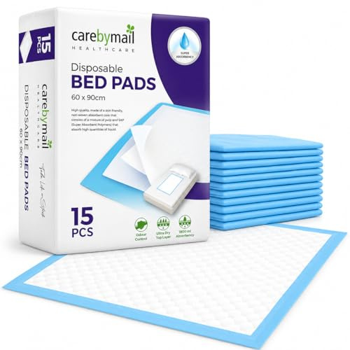 Disposable Incontinence Bed Pads 60 x 90cm – Waterproof Absorbent Underpads for Adults, Elderly & Pets – Leakproof Bed & Chair Protection Pads – Soft Quick Dry Disposable Mattress Protectors - 15 Pack