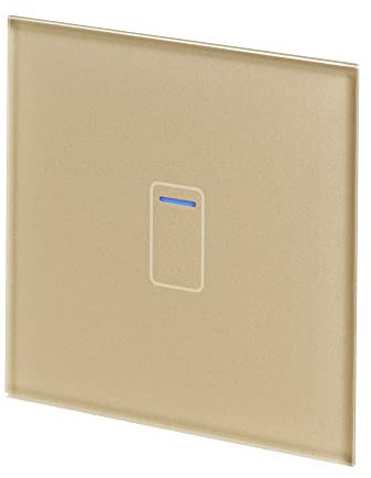 Retrotouch Crystal Touch Switch | LED Light Indicator | 1 Gang 1 Way 300W | Stylish Brass Glass Finish | Screwless Front | 35mm Back Box No-Neutral Required | Luxury Home & Bathroom Light Switches
