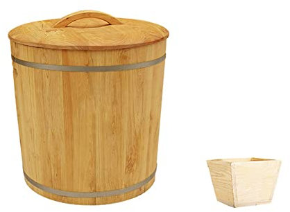 AIZYR Kitchen Food Storage Container Rice Dispenser 5-20kg Wooden Rice Dry Flour Cereal Storage Barrels with Lid and Iron Band for Bean Nuts,L