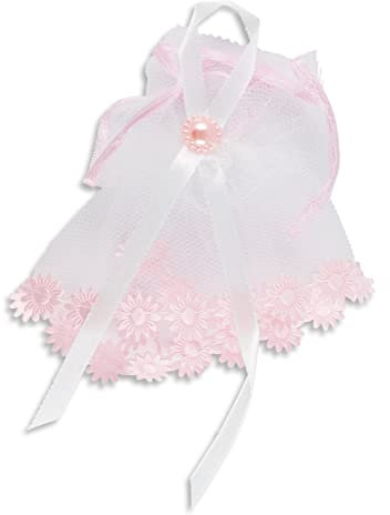 KERZENMANSCHETTE aus TÜLL in ROSA – Tropfschutz für Kommunion- & TAUFKERZEN – Ø 3–6 cm – Blüten-Verzierung & Satinband – Festliches Accessoire für Mädchen – MaMeMi Markenqualität