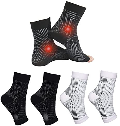 4 Paar Sprunggelenkbandage Orthopädische Kompressionssocken damen herren für Plantarfasziitis Socken Arthritis Gelenkschmerzen Fersensporn Neuropathie Fussbandagen Sprunggelenk (Weiß+Schwarz, 43-46)