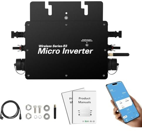 Jadeshay Micro-onduleur 800w, PV Inverter MPPT Micro Onduleur Solaire Onduleur Connectés au Réseau avec WiFi Système de Surveillance de Téléphone Portable, Noir