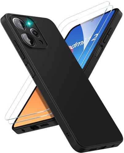 SineOrdo Xiaomi Redmi 12 4G & 5G Hülle mit 2 Stück Panzer Schutz Glas, Handyhülle für Xiaomi Redmi 12 4G & 5G Schutzhülle Dünn Weiches Silikon Sturzfest Schutzfolie Case - Schwarz