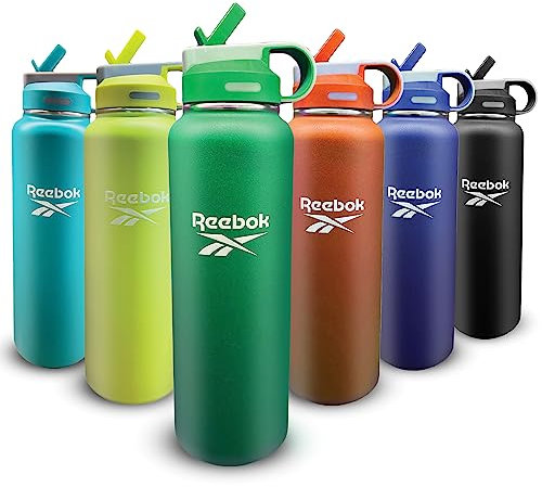 Reebok Borraccia in acciaio inox con cannuccia e design Lifestyle – Borraccia termica da 1134 ml, borraccia sportiva a doppia parete con cannuccia, senza BPA (verde)