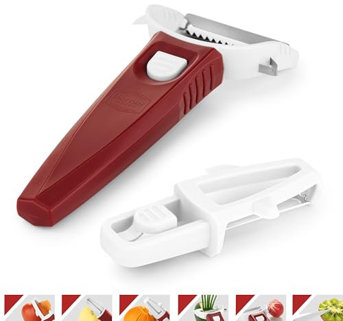 Börner Multi Peeler (3-in-1) • Julienne Schneider, Kartoffelschäler, Y-Schäler in Einem • Multifunktionaler Gemüseschäler • Schäler für schälen, schneiden, garnieren • Farbe: Weiß