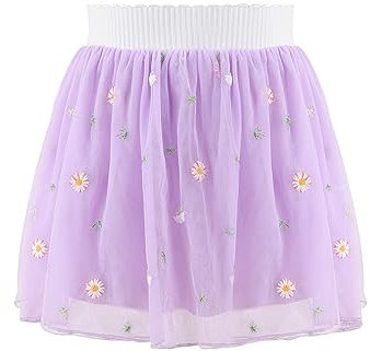 Bezioner Gonne in Tulle Bambina Ricamato tutù Ragazze 4 Strati Gonne Corte con Fodera per Bambini Viola L(6-10) Anni