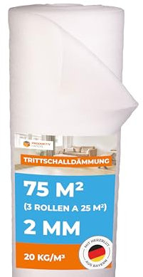Trittschalldämmung 2 mm Profi Basic 75 m² 3 Rollen als Laminatunterlage und Parkettunterlage zur Schall- und Wärmedämmung aus PE-Schaumfolie Fußbodenheizung