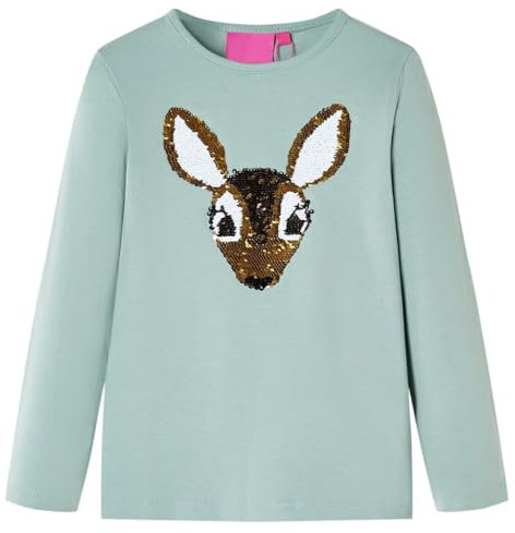 vidaXL Kinder-Langarmshirt mit Hirsch aus Pailletten Pullover Sweatshirt Minzgrün 116