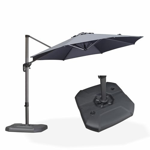 PURPLE LEAF Sonnenschirm mit Schirmständer, Ampelschirm Ø300 cm mit Kurbel, um 360°drehbar, Gestell Aluminium, UV-beständig, Terrassenschirm für Balkon & Garten, Grau