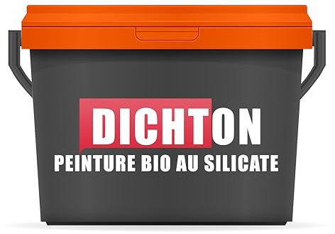 DICHTON Peinture silicate bio 10l Blanc - Peinture murale intérieure pour béton, plâtre, crépi, papier ingrain dans la salle de bain, cuisine, garage - Hypoallergénique, fort pouvoir couvrant D.45W