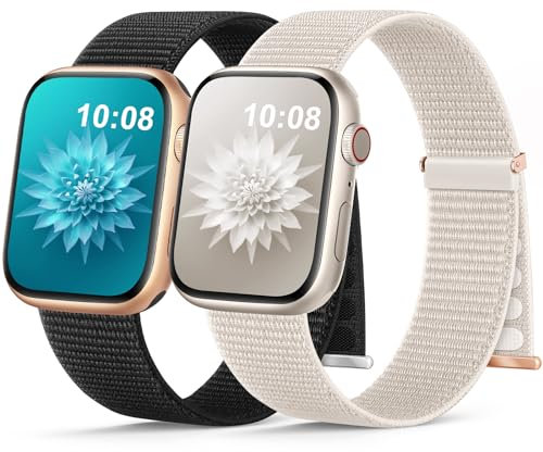 2 Stück Nylon Armband Kompatibel mit Apple Watch Armband 40mm 41mm 42mm 38mm 46mm 45mm 44mm 49mm Gewebtes Klettverschluss Sport Loop Armbänder für iWatch SE Ultra Series 10 9 8 7 6 5 4 3 2 1