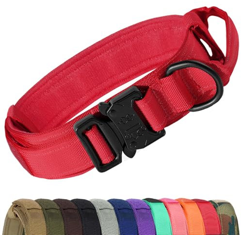 Joytale Taktisches Hundehalsband mit Griff Halsband Hund 3.8 cm Breit Hundehalsband für Große Hunde Verstellbar aus Nylon, Rot, L