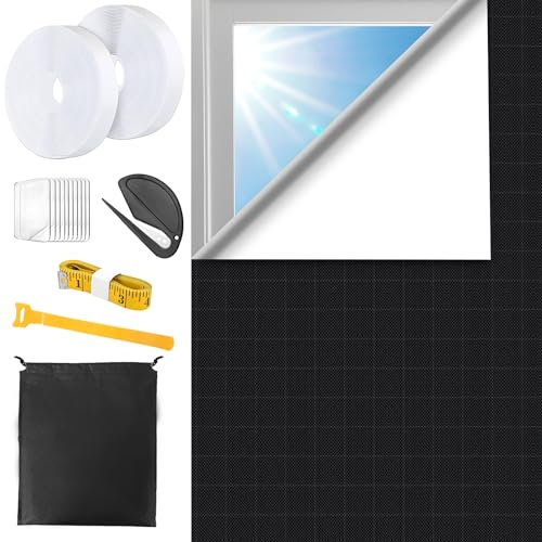 Zindoo 100% Tenda Oscuranti per Finestre 145*100cm Tenda Oscurante da Interno Portatile Senza Forare con 10 Adesivi in Nano PU e 4 Metri Nastro Magico Tenda a Rullo Adatto a Qualsiasi Finestra e Luogo