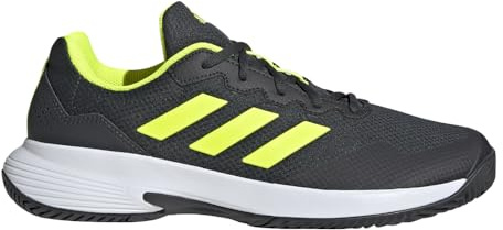 adidas Men's Game Court 2 Tennis Shoes Sneaker, Carbon/Lucid Lemon/White, 5 UK