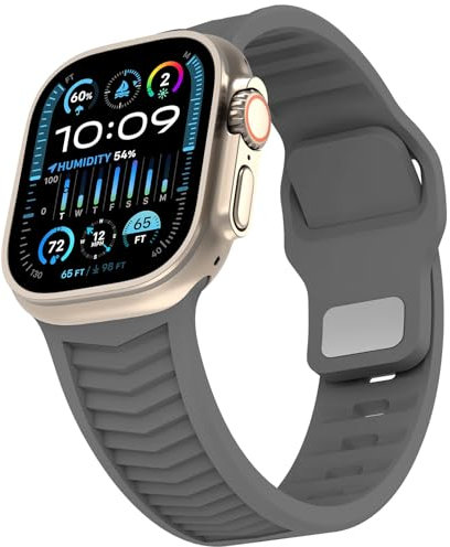 Bracelets de Sport pour Apple Watch Ultra 49mm, Silicone Souple Bracelet pour iWatch Ultra 2 Séries 10 9 8 7 6 5 SE 4 3 2 1, Replacement Bracelet 49mm 46mm 45mm 44mm 42mm pour Homme femme (gris foncé)