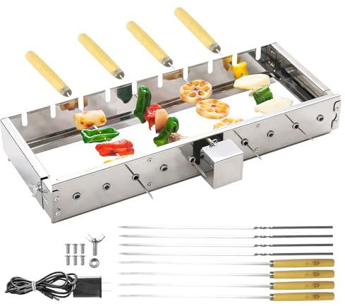 DUEBEL Auto Rotating Rotisserie Grill Rack Set - Stainless Steel Kabob Grill with 10 Skewers. USB Powered, Adjustable Width Rotisserie BBQ Grill Rack for Perfect Rotisserie BBQ Game
