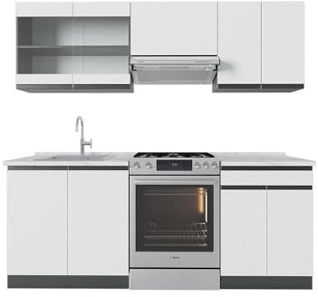 Vicco Küchenzeile R-Line, Küchenblock, Weiß/Anthrazit, 200 cm, AP Marmor