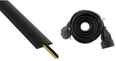 D-Line Passe Câble Sol D’Usage Léger, CC-1, Cachez et Protégez Les Câbles et Évitez Les Risques, 60mm x 12mm, Longeur 1,8m, Noir & Zenitech Prolongateur 16A 2P+T HO5VV-F 3G1,5mm² Noir 5m