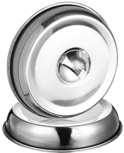 COLLBATH 2Pcs Round Stainless Steel Food Covers Oilproof Steak Lids | Protective food hood for bacon, beef, burgers, poultry & grilled sandwiches, for indoor & outdoor serving.