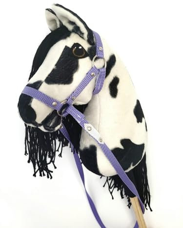 Hobby Horse A5 Small (Pferd am Stock) + Halfter mit Zügeln von Horse&Toys (Schwarz und weiß)