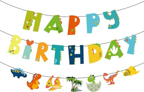 Dino Happy Birthday Girlande Dinosaurier Geburtstag Banner Dino Geburtstagsgirlande Kinder für Kindergeburtstag, Motto Party