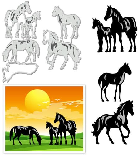 BENECREAT 2pcs Pferde Schneiden stirbt, Einstellung Sonne Kohlenstoffstahl Schablone Metall Prägen Schablonen für Papier Karte machen Dekoration DIY Scrapbooking Album Handwerk Home Decor