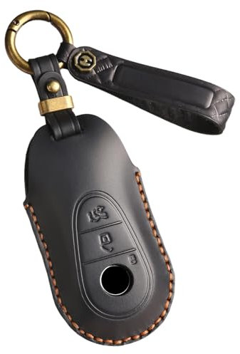 ontto Autoschlüsselhülle Schlüsselanhänger Schlüsselcover Passt für Mercedes C S Klasse W206 W223 C260 GLE GLC 300 EQE53 AMG EQS 450 Schutzhülle Schlüsseletui Echtleder Schlüsselhülle 3 Tasten-Schwarz