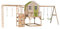 Wendi Toys M27L-Gym Spielhaus Kinder Outdoor mit Gymnastikgerüst & Schaukel, 197 x 563 x 242 cm, Grün, FSC Holz – Stelzenhaus mit Reckstange, Kletternetz & Doppelschaukel für Garten Abenteuer