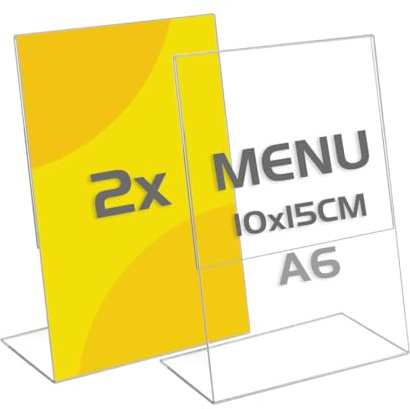 TAPKUA Tischaufsteller A6, 2er Pack Transparenter Acryl Tischständer L-Form Aufsteller für Büro, Restaurant, Geschäft, Hotel, Theke (2 Stück - A6)