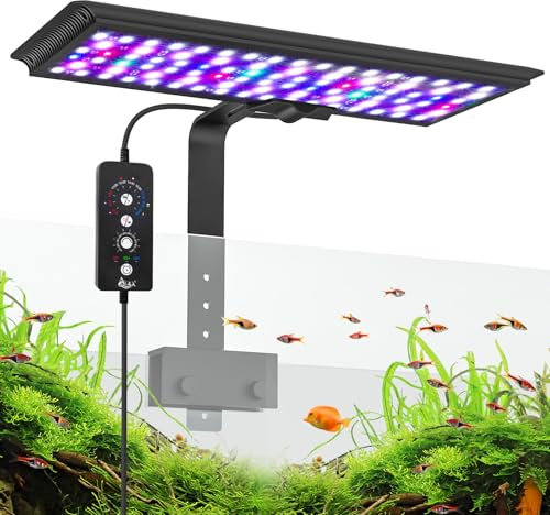 AQQA Aquarium LED Beleuchtung,24/7 Modus Clip-on Aquarium Licht,DIY-Modus Vollspektrum Aquarium Pflanzenlicht,18W Einstellbarer Timer/Helligkeit mit Memory-Funktion, für 45-60cm Aquarien