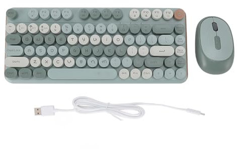 Cute Wireless Keyboard and Mouse Combo, Colorful Wireless Keyboard with Round Keycaps, 2.4GHz Keyboard Mouse Set for Computer PC Desktops Laptop (Green Dual Mode Charging Version)