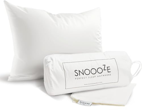 SnooozeGo Full-Size Soft Travel Pillow – Lightweight, Fluffy Bed Pillow for Airplane, Hotel, or Camping – Supportive Down-Alternative Cushion for Side & Back Sleepers – Cotton Bag Included (55x42cm)